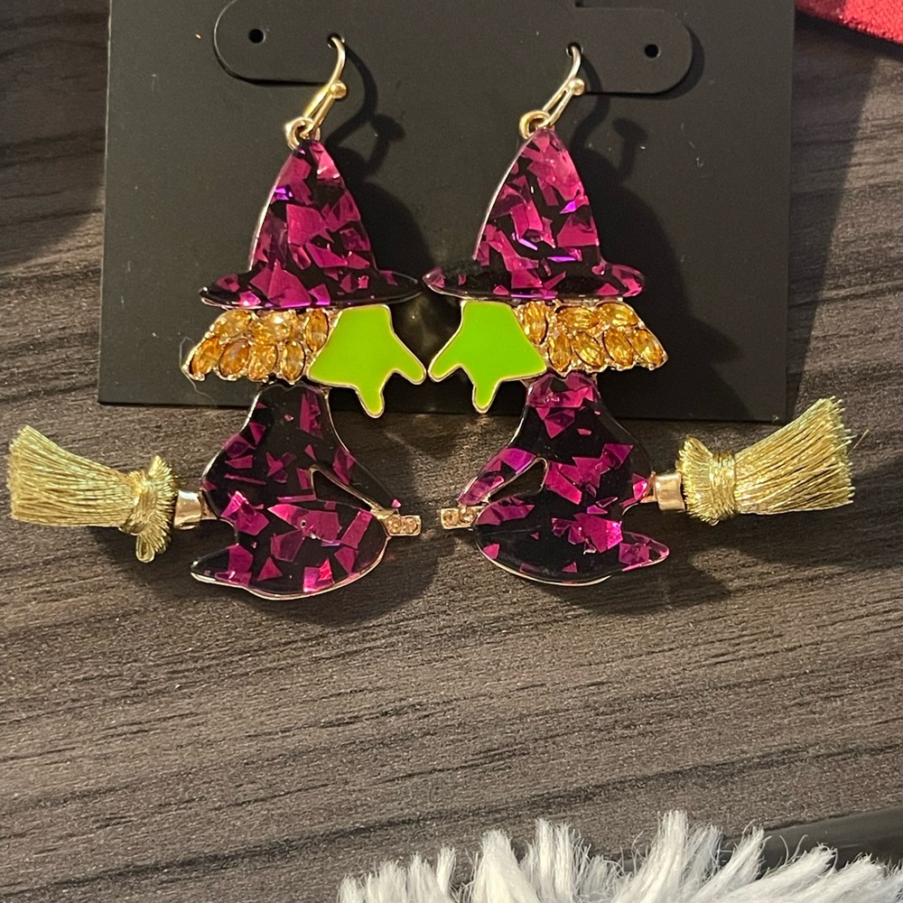 Pink and Green Witch Earrings